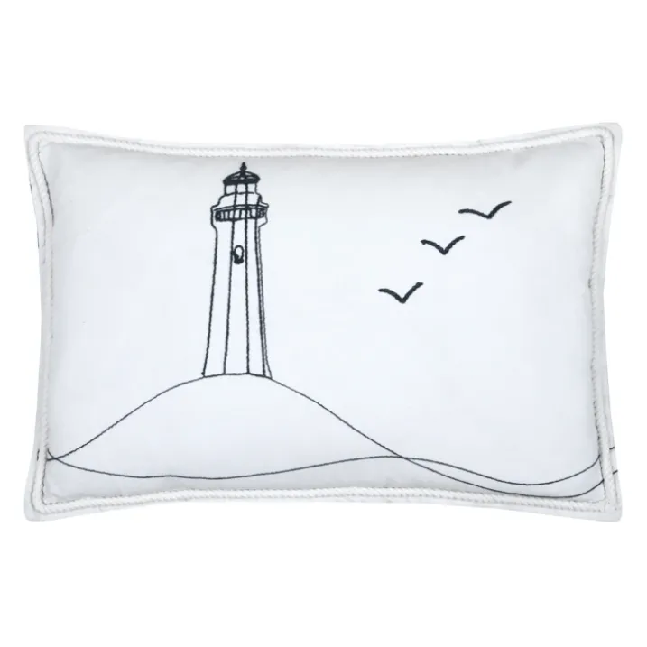 Coussin polycoton brodé style bord de mer