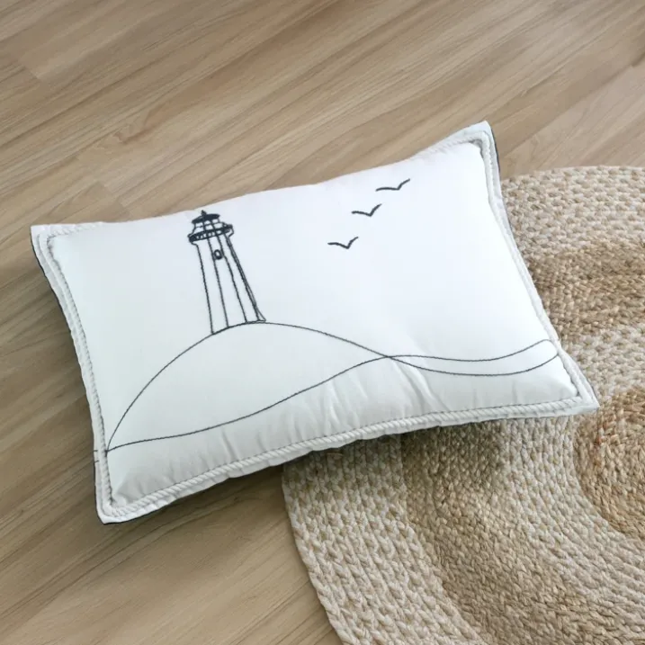 Coussin polycoton brodé style bord de mer