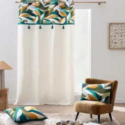 Coussin polycoton motif feuilles graphiques