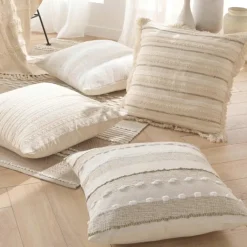 Coussin polycoton tissé à rayures