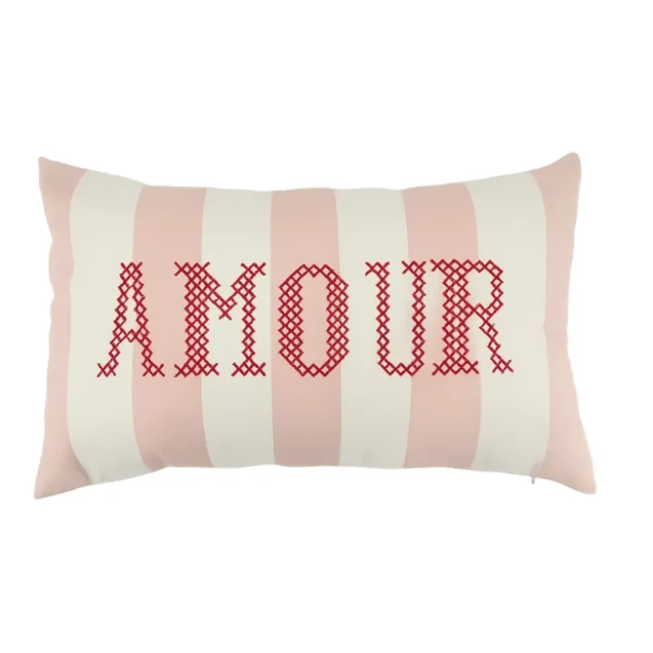 Coussin polylin rectangulaire "amour" brodée