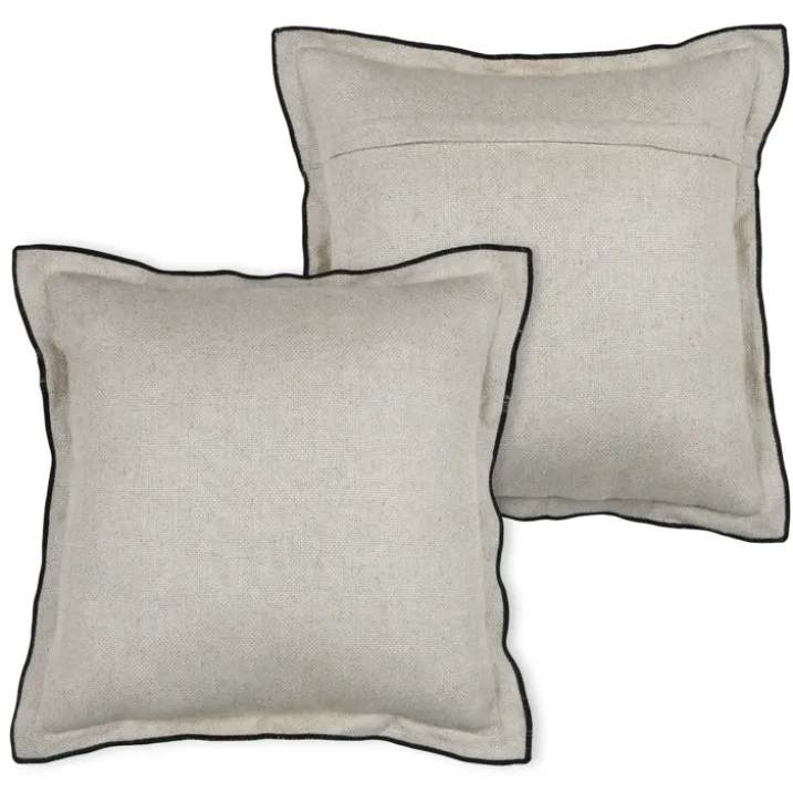 Coussinpoly-lin volant plat feston noir