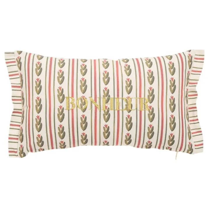 Coussin rectangulaire coton avec broderie Bonheur