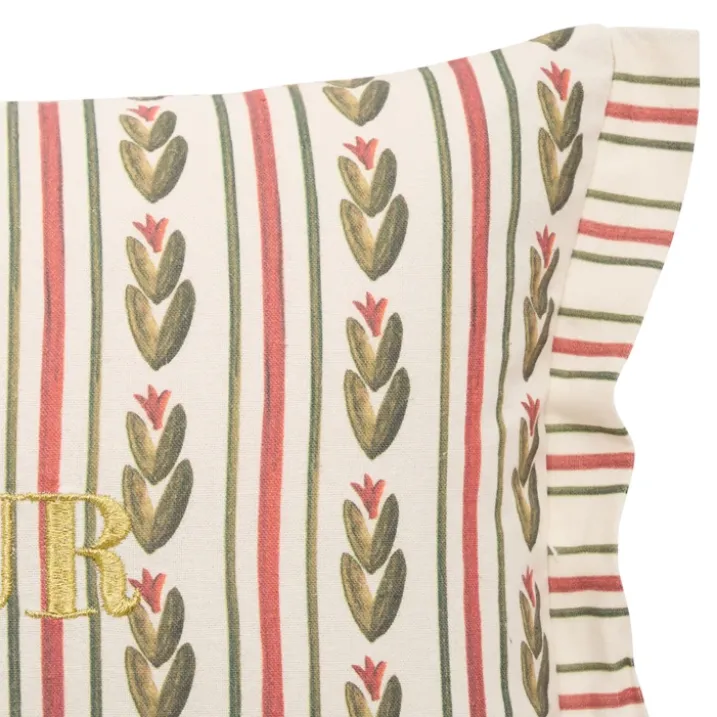 Coussin rectangulaire coton avec broderie Bonheur