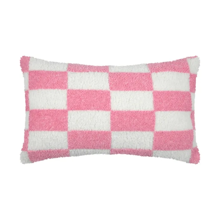 Coussin rectangulaire en bouclette à motif damier