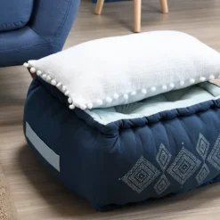 Coussin rectangulaire en coton déhoussable à pompons