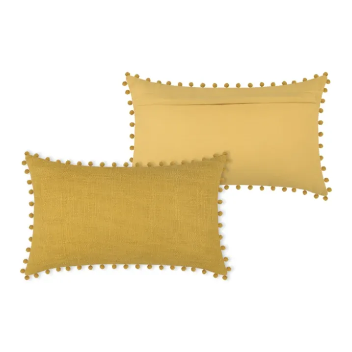 Coussin rectangulaire en coton déhoussable à pompons