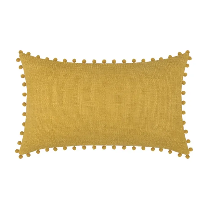 Coussin rectangulaire en coton déhoussable à pompons