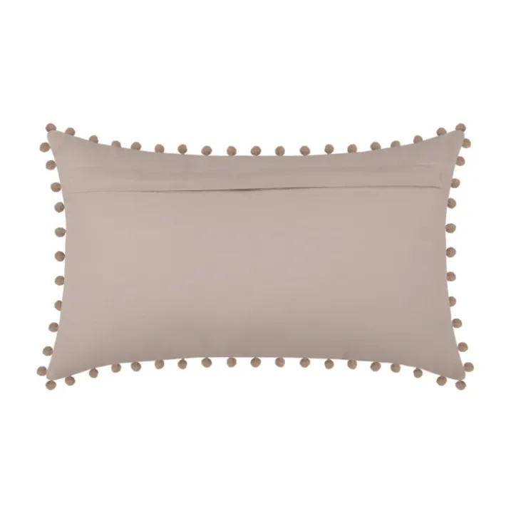 Coussin rectangulaire en coton déhoussable à pompons