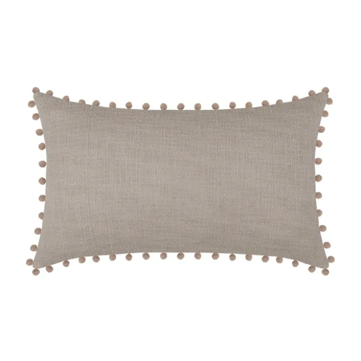 Coussin rectangulaire en coton déhoussable à pompons