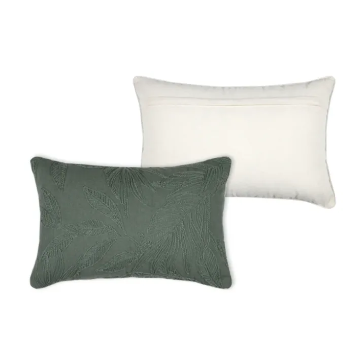 Coussin rectangulaire en coton à feuillage brodé