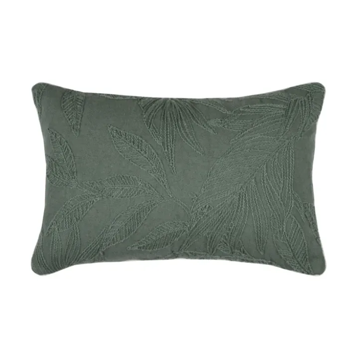 Coussin rectangulaire en coton à feuillage brodé