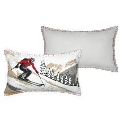 Coussin rectangulaire en coton à motif ski