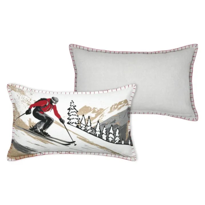Coussin rectangulaire en coton à motif ski