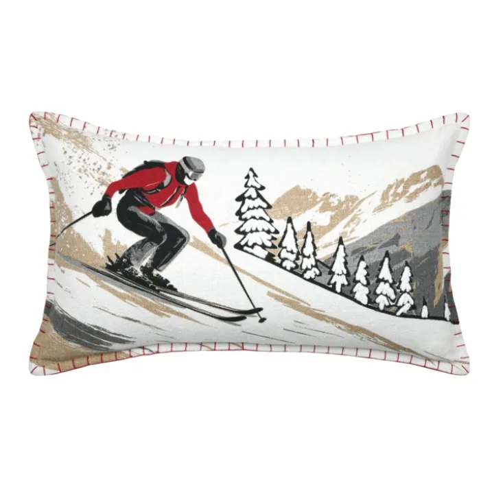 Coussin rectangulaire en coton à motif ski