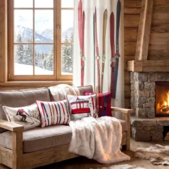 Coussin rectangulaire à motif skis vintage