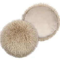 Coussin rond imitation fourrure longue