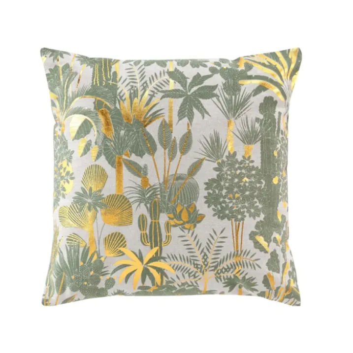 Coussin vert imprimé doré