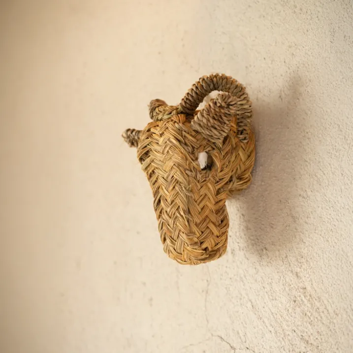 Déco murale petite tête de Bouc en paille