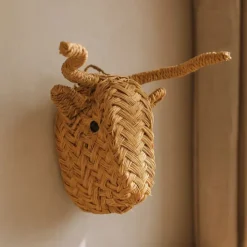 Déco murale petite tête de Taureau en paille