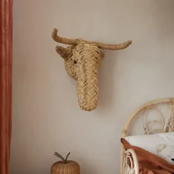Déco murale petite tête d'élan en paille
