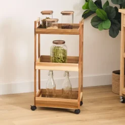 Desserte en bois à roulettes avec 3 niveaux de rangement
