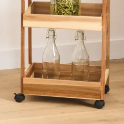 Desserte en bois à roulettes avec 3 niveaux de rangement