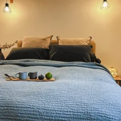 Dessus de lit réversible en coton nid d'abeille