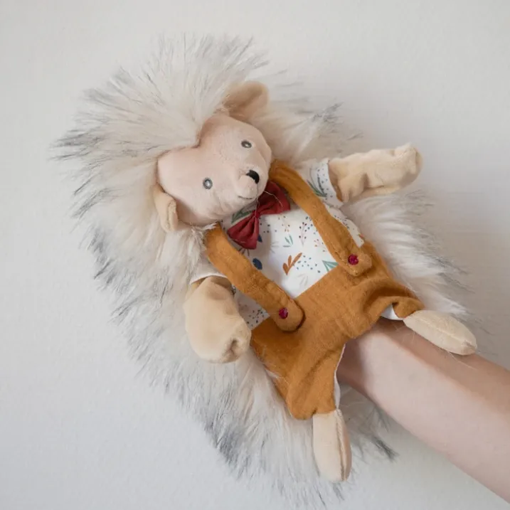 Doudou marionnette Lucien l'hérisson