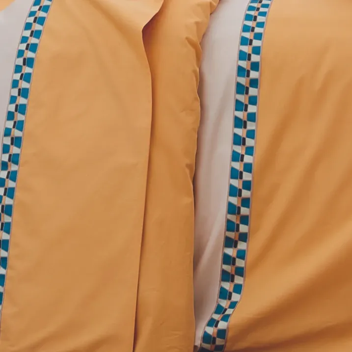 Drap plat en percale avec galon géométrique