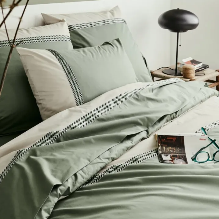 Drap plat en percale de coton à galon géométrique
