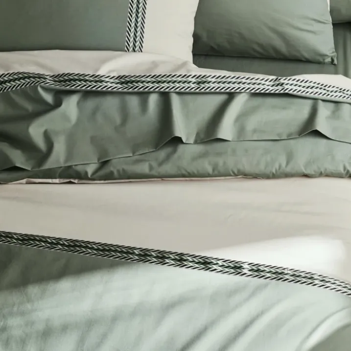 Drap plat en percale de coton à galon géométrique