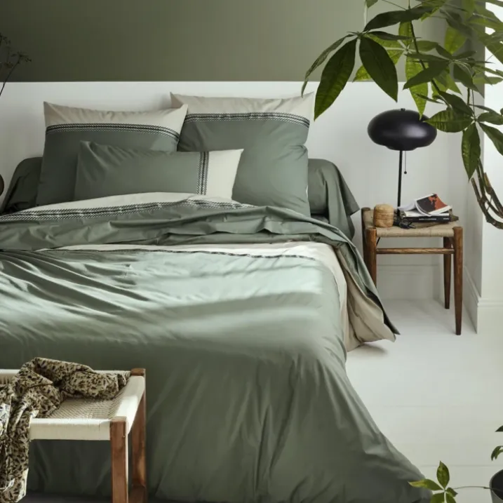 Drap plat en percale de coton à galon géométrique