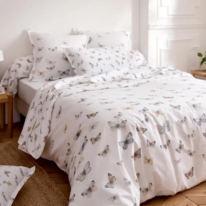 Drap plat percale de coton 80 fils motif papillons