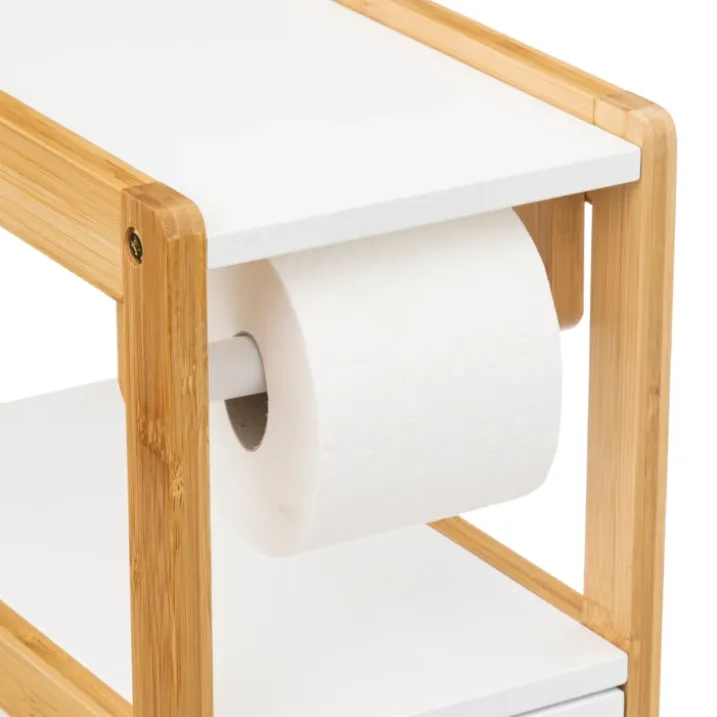 Dérouleur papier toilette avec rangement intégré en bois