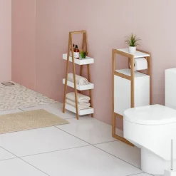 Dérouleur papier toilette avec rangement intégré en bois