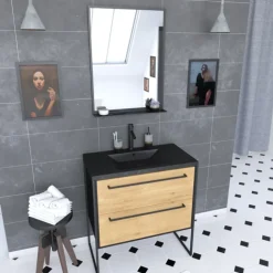 Ensemble caisson à tiroirs vasque et miroir simple