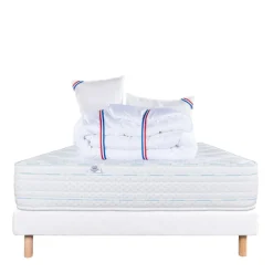 Ensemble literie avec matelas mémoire de forme 24 cm, sommier blanc, oreillers et couette