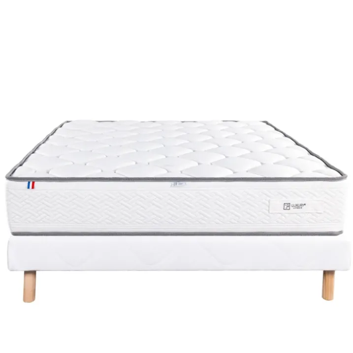 Ensemble literie ferme 20 cm en mousse haute densité avec sommier tapissier blanc