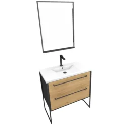 Ensemble meuble à2 tiroirs, vasque et miroir à led