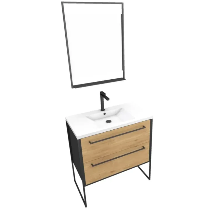 Ensemble meuble à2 tiroirs, vasque et miroir à led
