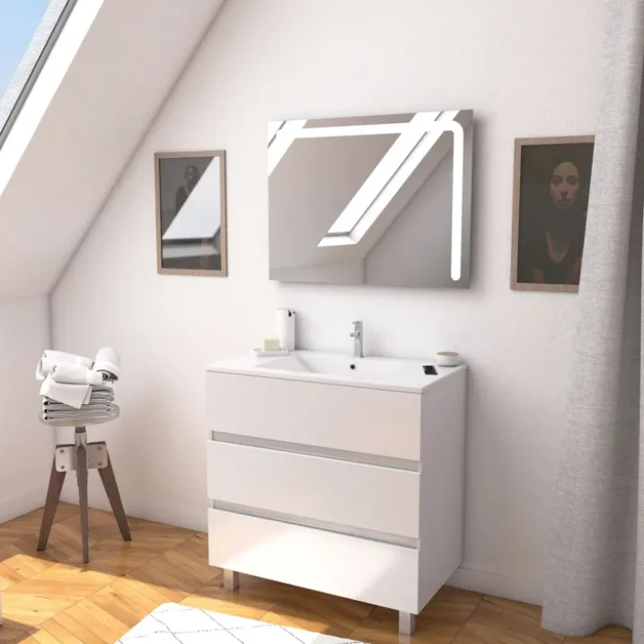 Ensemble meuble vasque et miroir à led