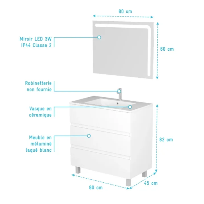 Ensemble meuble vasque et miroir à led