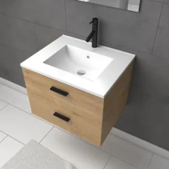 Ensemble meuble vasque + miroir finition bois