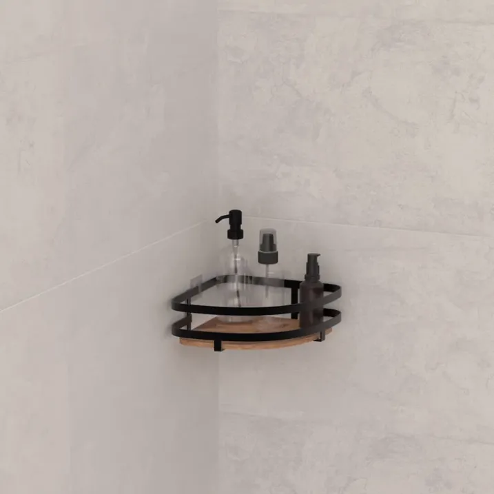 Etagère de douche d'angle sans perçage en bois