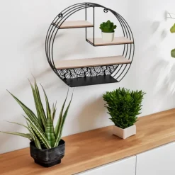 Etagère ronde en bois et métal