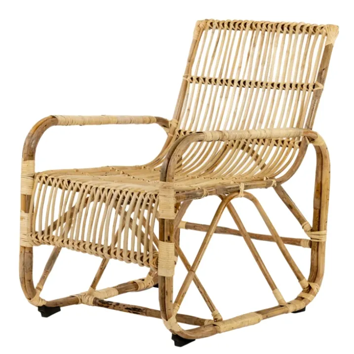Fauteuil de jardin carré en rotin tressé avec accoudoirs