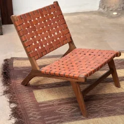 Fauteuil Lounge bois de noyer et cuir