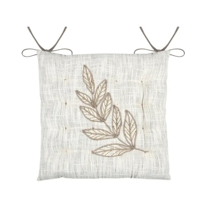 Galette de chaise feuillage effet matière en coton brodé