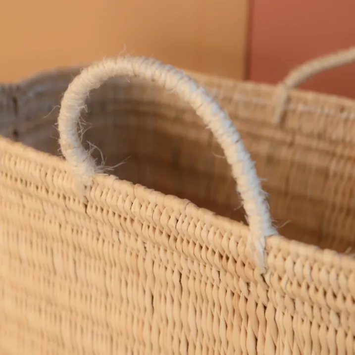 Grand panier en paille et anse coton Hassira